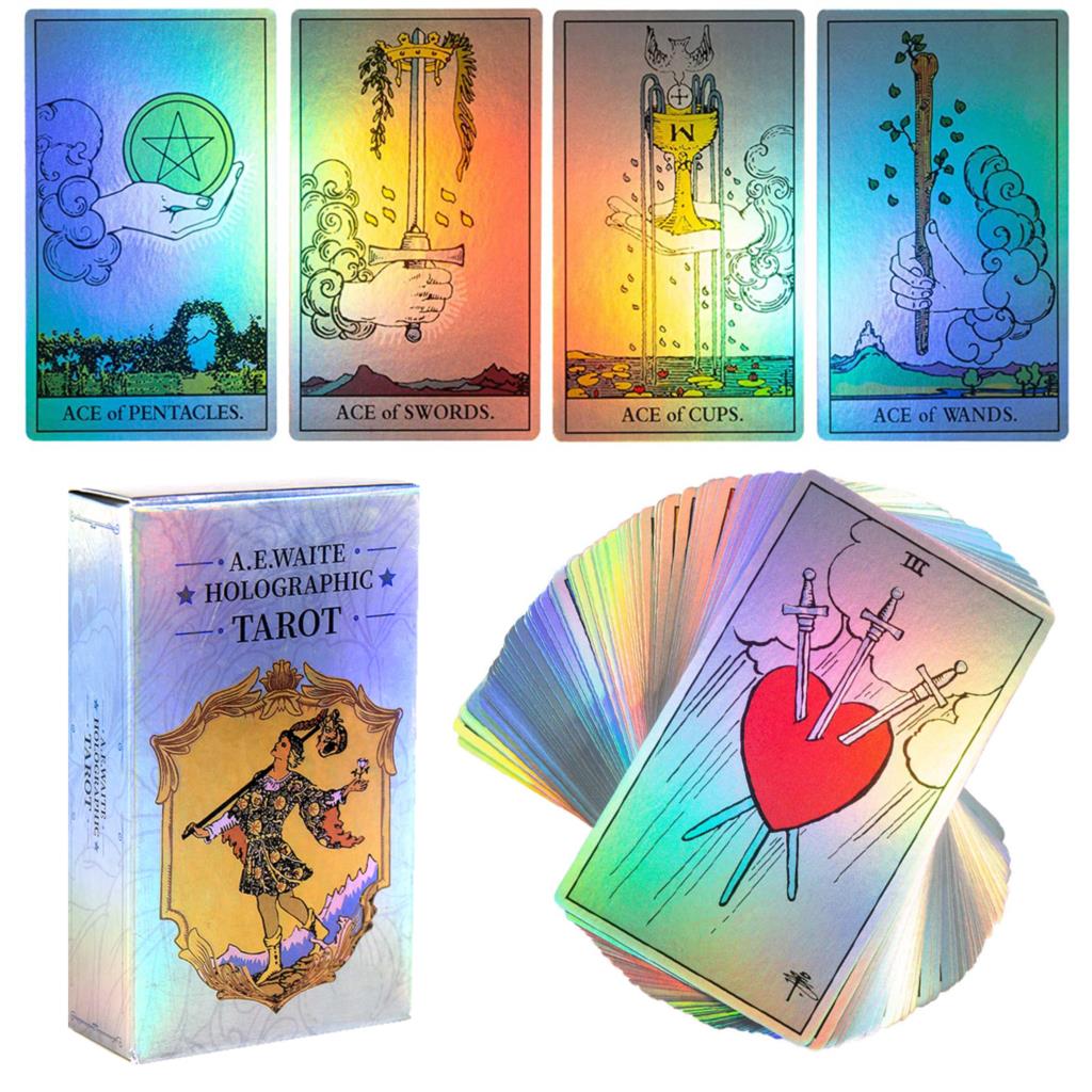 A.E. Waite Holographic Tarot Rider რაიდერის ჰოლოგრაფიული ტაროს დასტა 10*6სმ
