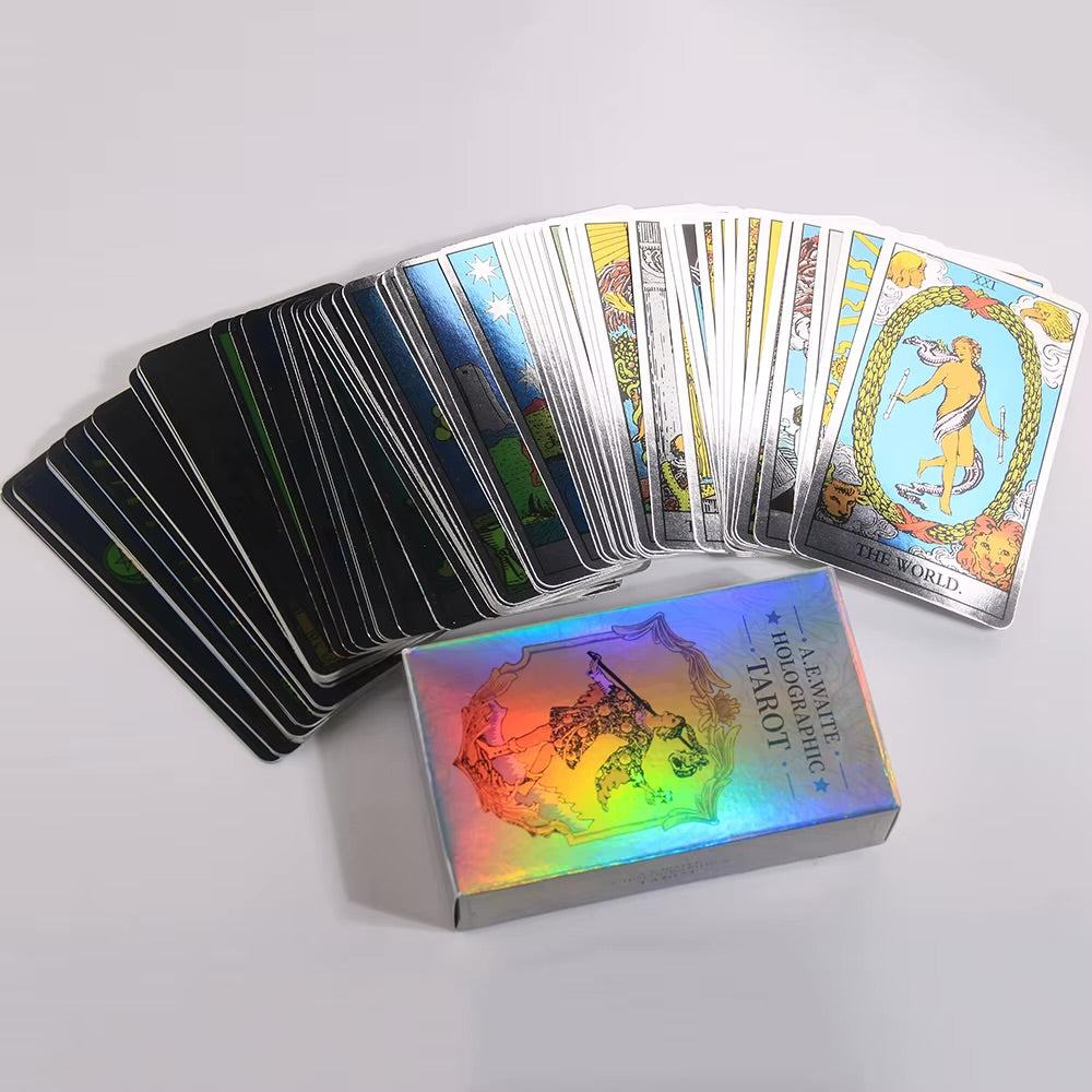 A.E. Waite Holographic Tarot Rider რაიდერის ჰოლოგრაფიული ტაროს დასტა 10*6სმ