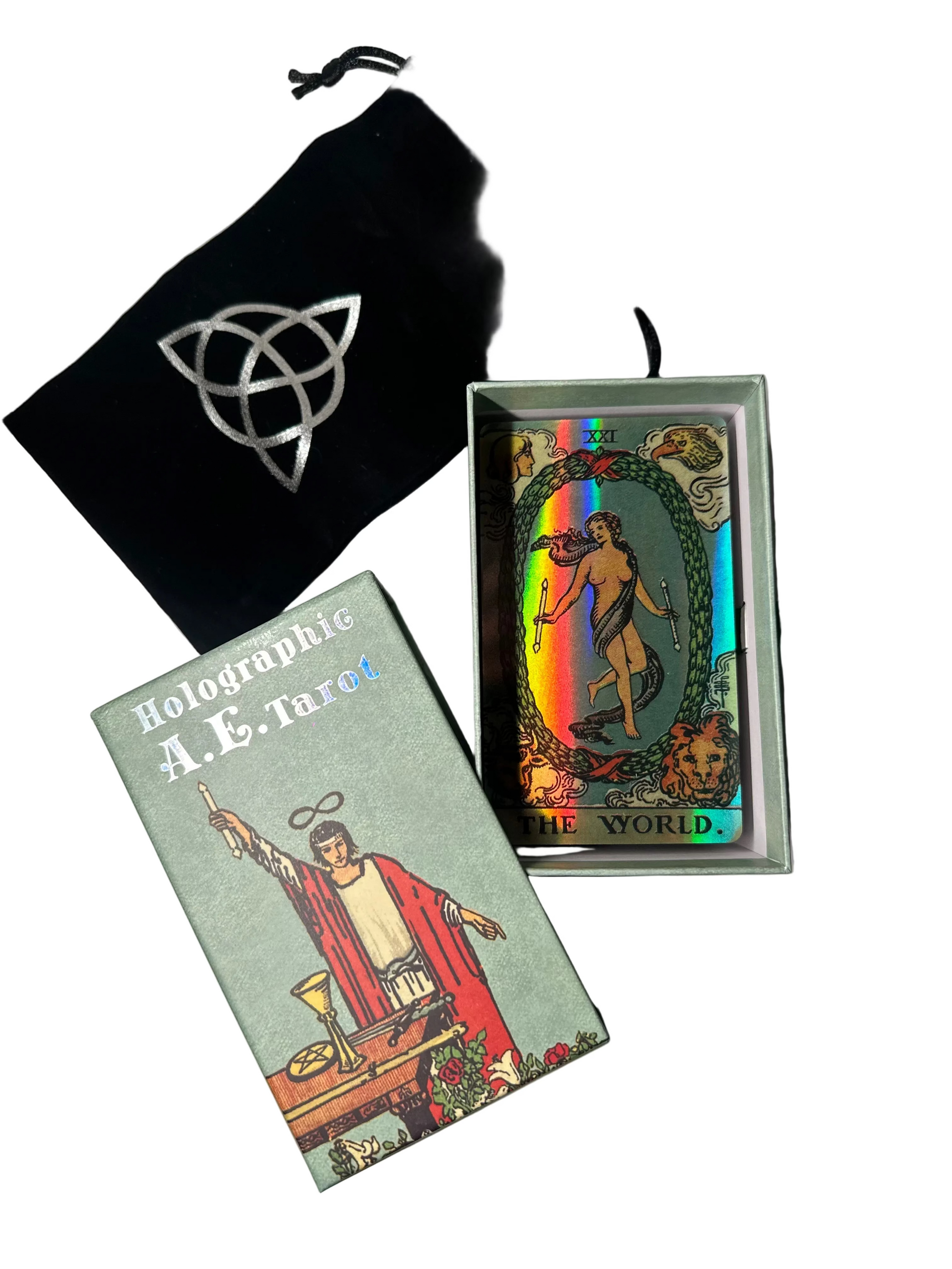 Holographic A.E. Tarot Rider ტაროს დასტა კარდონის ყუთით 12*7სმ